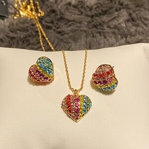 Kate Spade On the Dot Rainbow earring & necklace set. Heart shaped pave CZ new